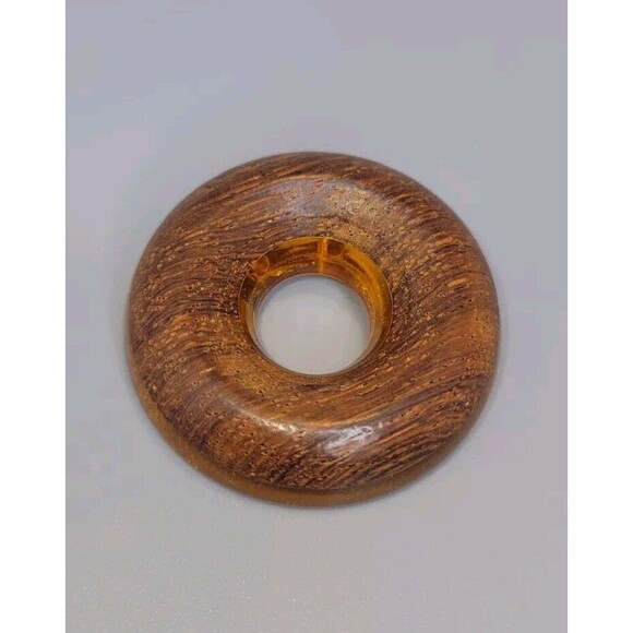 Vtg Bakelite Butterscotch Wood Mixed Media Circle Round Brooch Pin Retro 70s - Picture 1 of 4